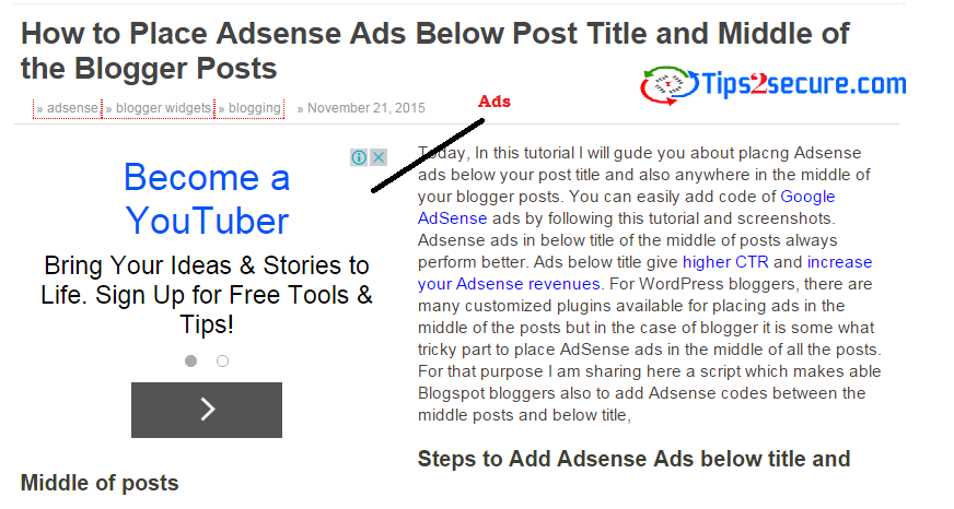 Adsense ads floating left or right hand side of posts