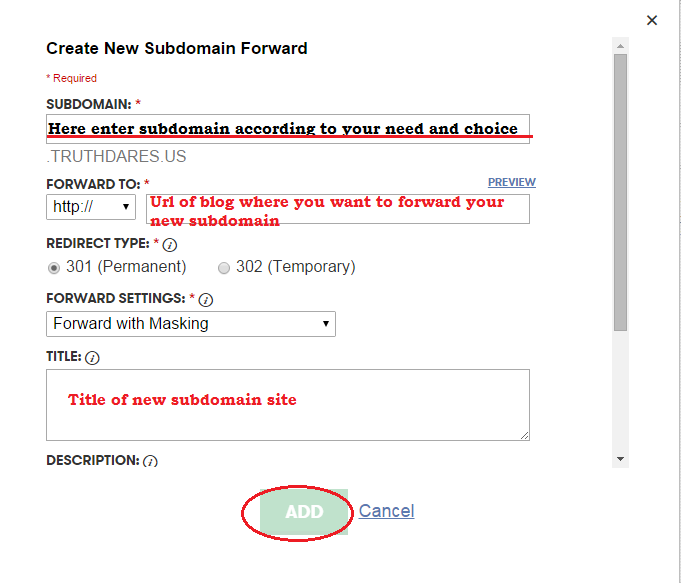 create new subdomain forwarding