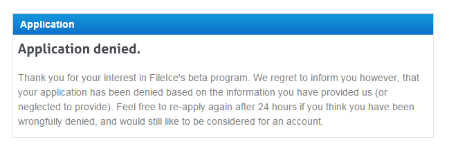 application rejected by Fileice application rejected by Fileice