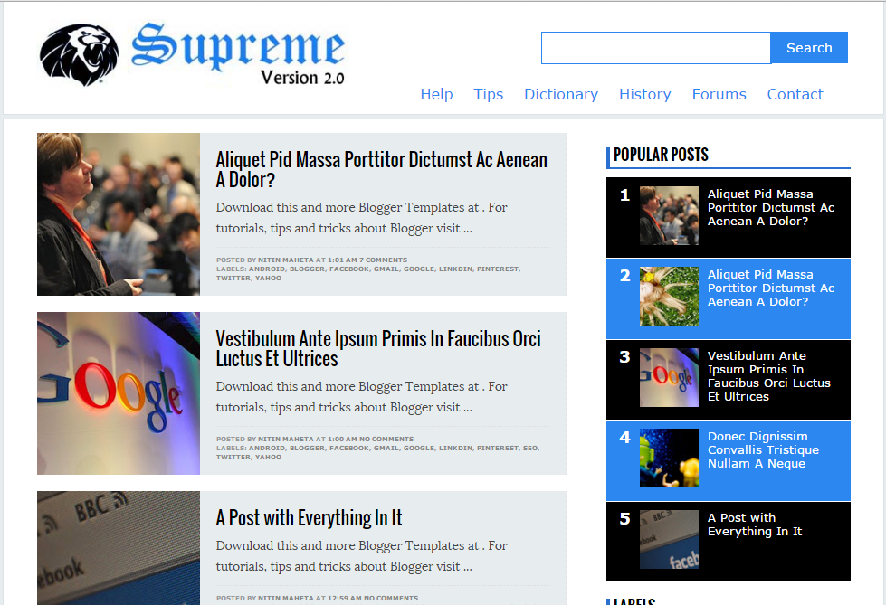 Supreme V2 SEO optimized and fast loading blogger template