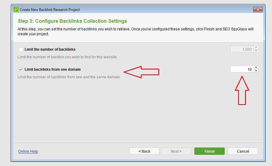 configure backlinks collection settings