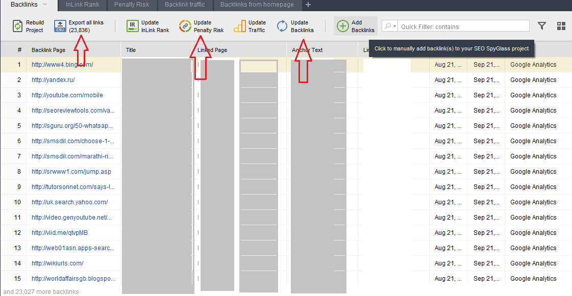 Seo spyglass results