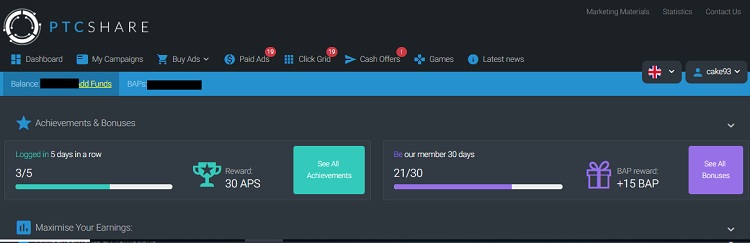 ptcshare dashboard