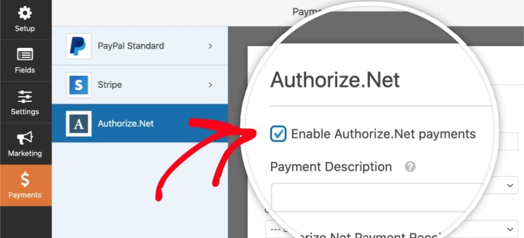 authorize.net addon with wpforms